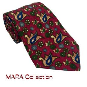 MARA Collection Red Navy Swan Print Necktie
